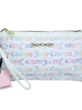 Juicy Couture Rainbow Logo White Wristlet Clutch Y2K Zip Pouch NWT